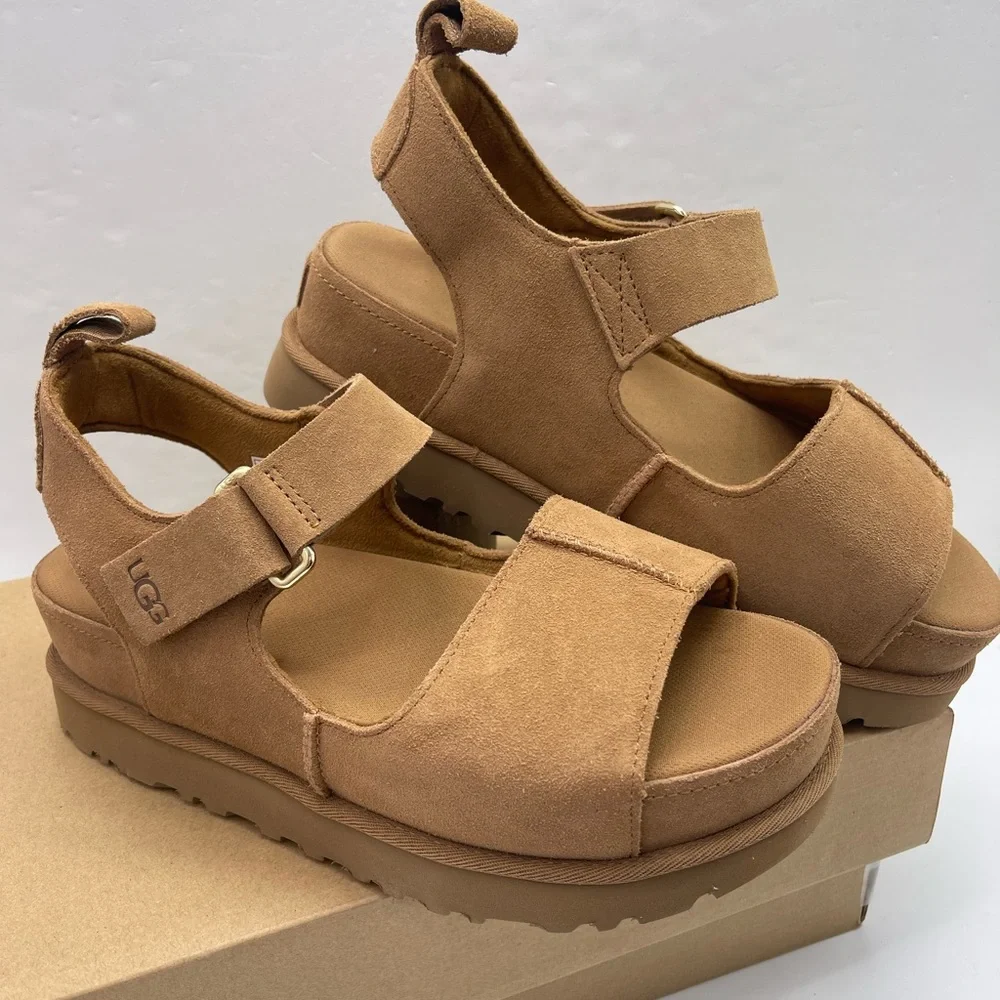 UGG GOLDENSTAR WMNS 10 HI Platform Sandals Chestnut Suede - Picture 8 of 16
